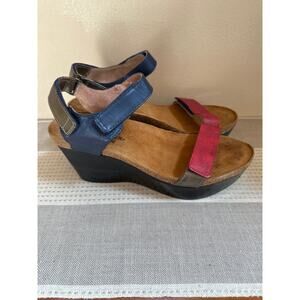 NAOT Miracle Red/Blue Colorblock Wedge Sandals Size 40/ US 9-9.5